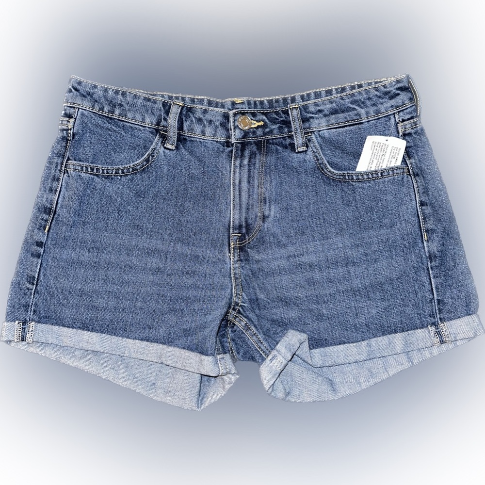 High Rise Cuffed Denim Jean Shorts H&M